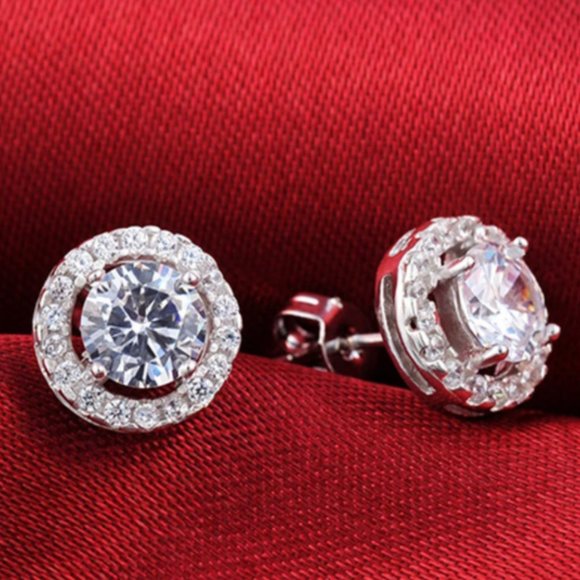 Classic Brilliant Cut Sterling Silver Stud Earring - Picture 3 of 3